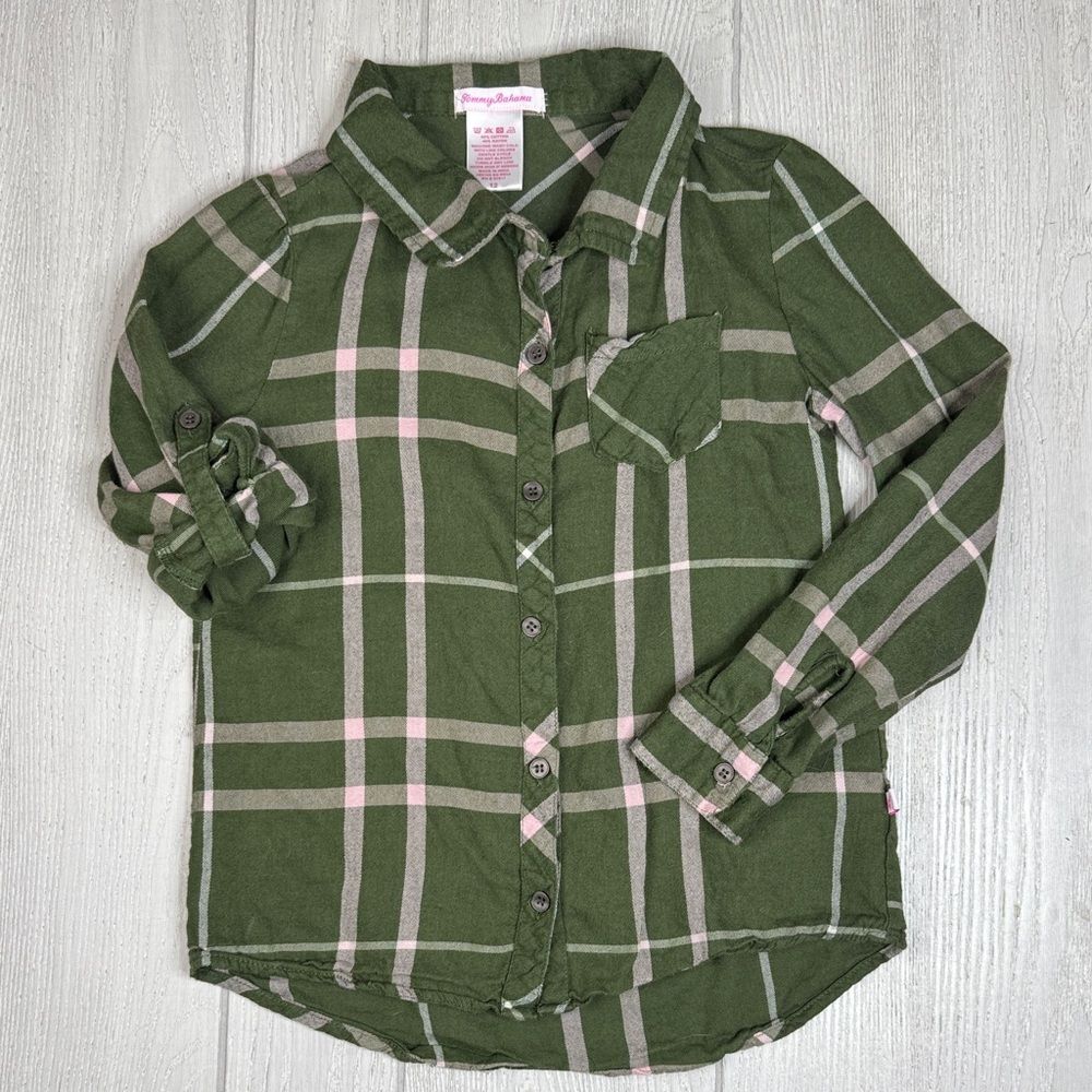 Girls Tommy Bahama plaid flannel, green/pink size L (10/12)
